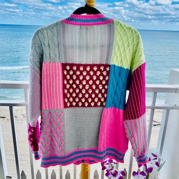 NWT Easel Anthropologie Multicolor Patchwork Cardigan - Picture 3 of 8